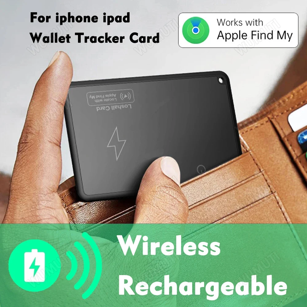 

Wireless Charging Wallet Tracker Card Mini GPS Locator Card Tracking Device Work with Apple Find My App Thin GPS Item Finder