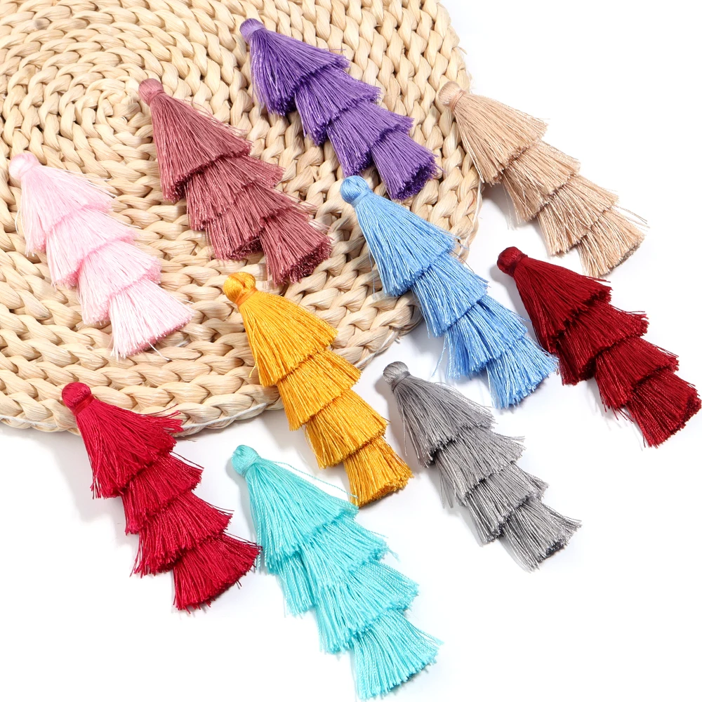 4 Stück/Set 8cm lange Polyester-Quasten, bunte vierlagige Quasten-Anhänger für Schmuckherstellung, DIY-Ohrringe, Schlüsselanhänger, Taschen-Dekoration – Detail 6