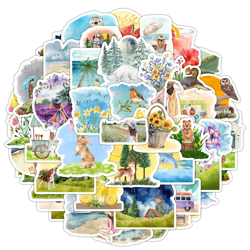 50PCS Stiker Pantai Musim Panas Stiker Estetika Stiker Cat Air Musim Panas Vinyl Tahan Air untuk Laptop Botol Air Scrapbook