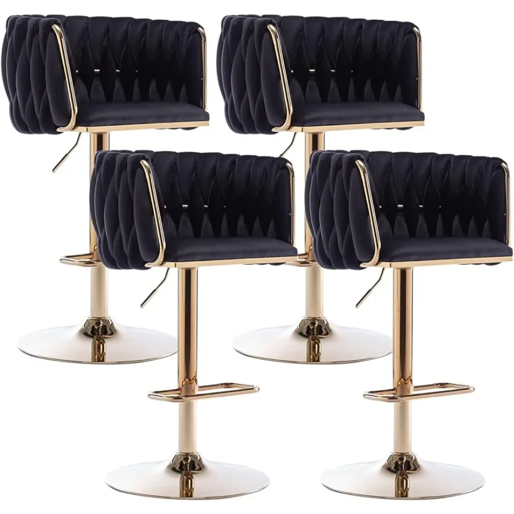 

Bar Stools Set of 4, Adjustable Counter Height Bars Chairs with Woven Back & Footrest, Luxury Gold Barstools, Bar Chair