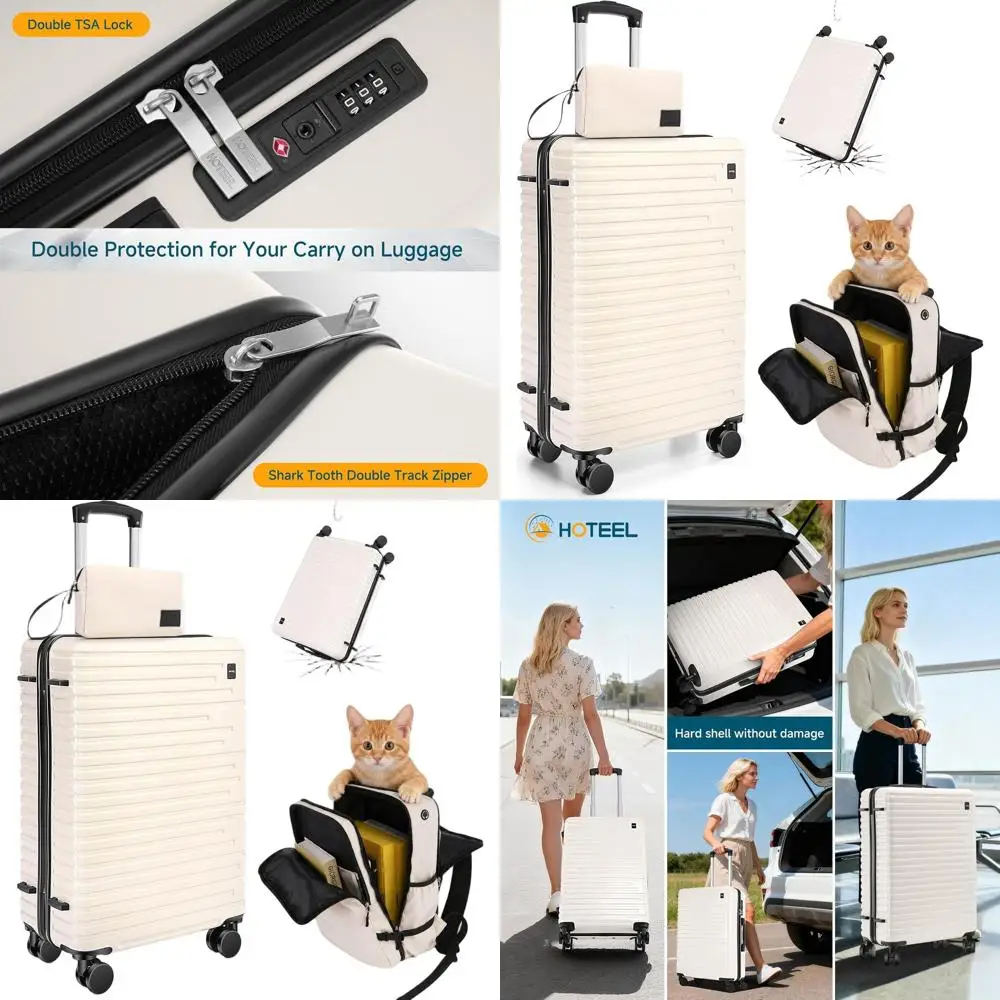 

Набор чемоданов из трех предметов для ручной клади с гарантией 4 года, двойными вращающимися колесами, замком TSA, корпусом ПК + АБС-пластик, бежевый 20/DB/TB