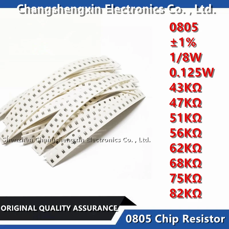 100 pz 0805 SMT Chip resistore tolleranza ± 1% 1/8W 0.125W resistenza 43KΩ 47KΩ 51KΩ 56KΩ 62KΩ 68KΩ 75KΩ 82KΩ