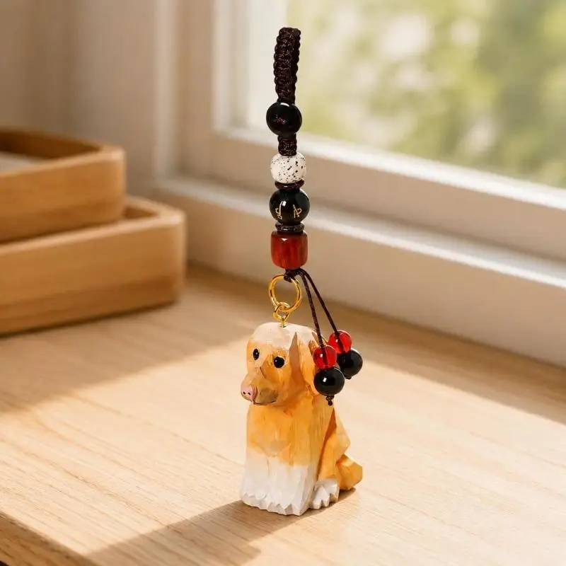 Y1UB Beaded Dog Hanging Pendant Charm with Look Texture, Braided Loop and Metal Rings for Keychains, Bags or Desk Decors