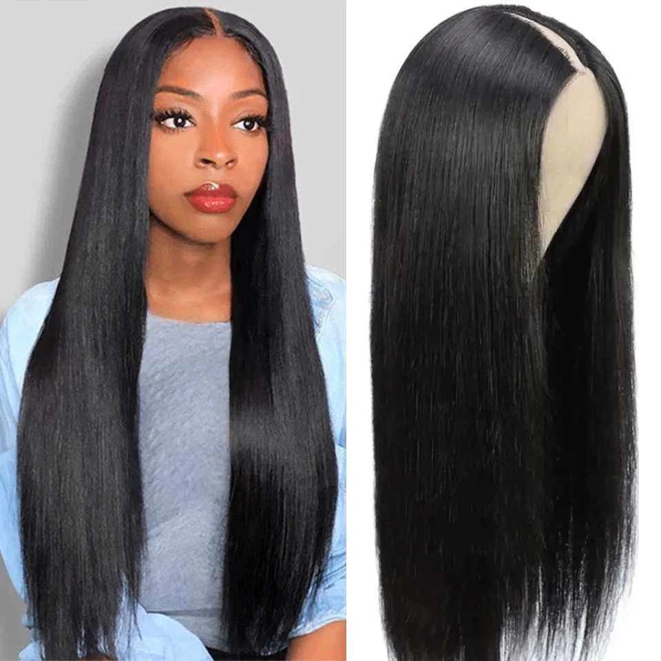

Bone Straight V Part Wig 100% Raw Human Hair 250% 30 36 Inch Peruvian Straight Human Hair Wigs For Women Head Clip In Half Wig
