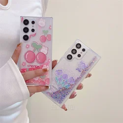 For Samsung Galaxy S23 FE S20 S21 S22 Note 20 Ultra 10 Plus Case Luminous Liquid Quicksand Glitter Shiny Cat Panda Tulip Cover