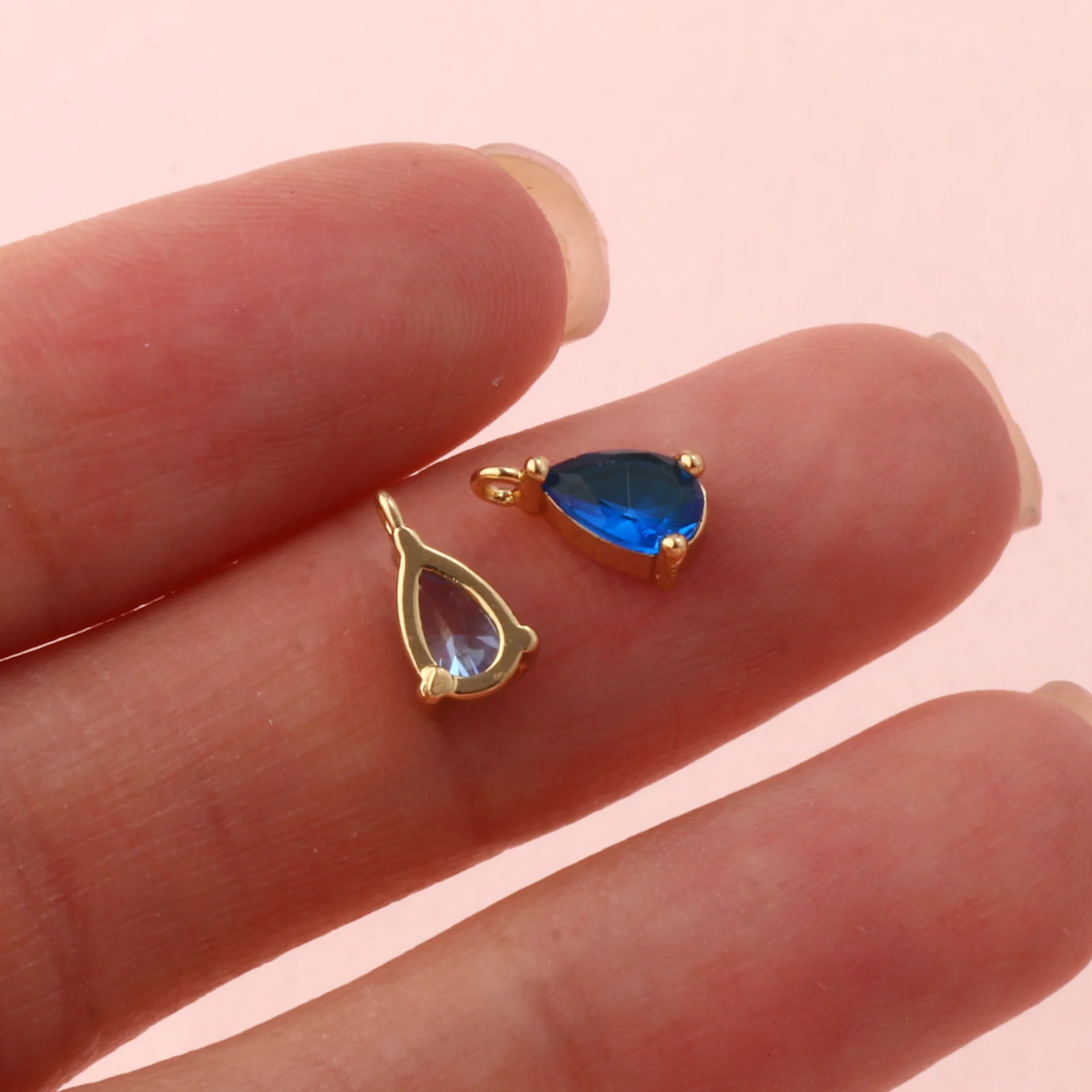 5 uds. Mini dijes de latón con forma de gota, colgantes de piedra natal de circonia cúbica, dije chapado en oro de 18 quilates para mujer, fabricación de joyas de 9mm x 5mm