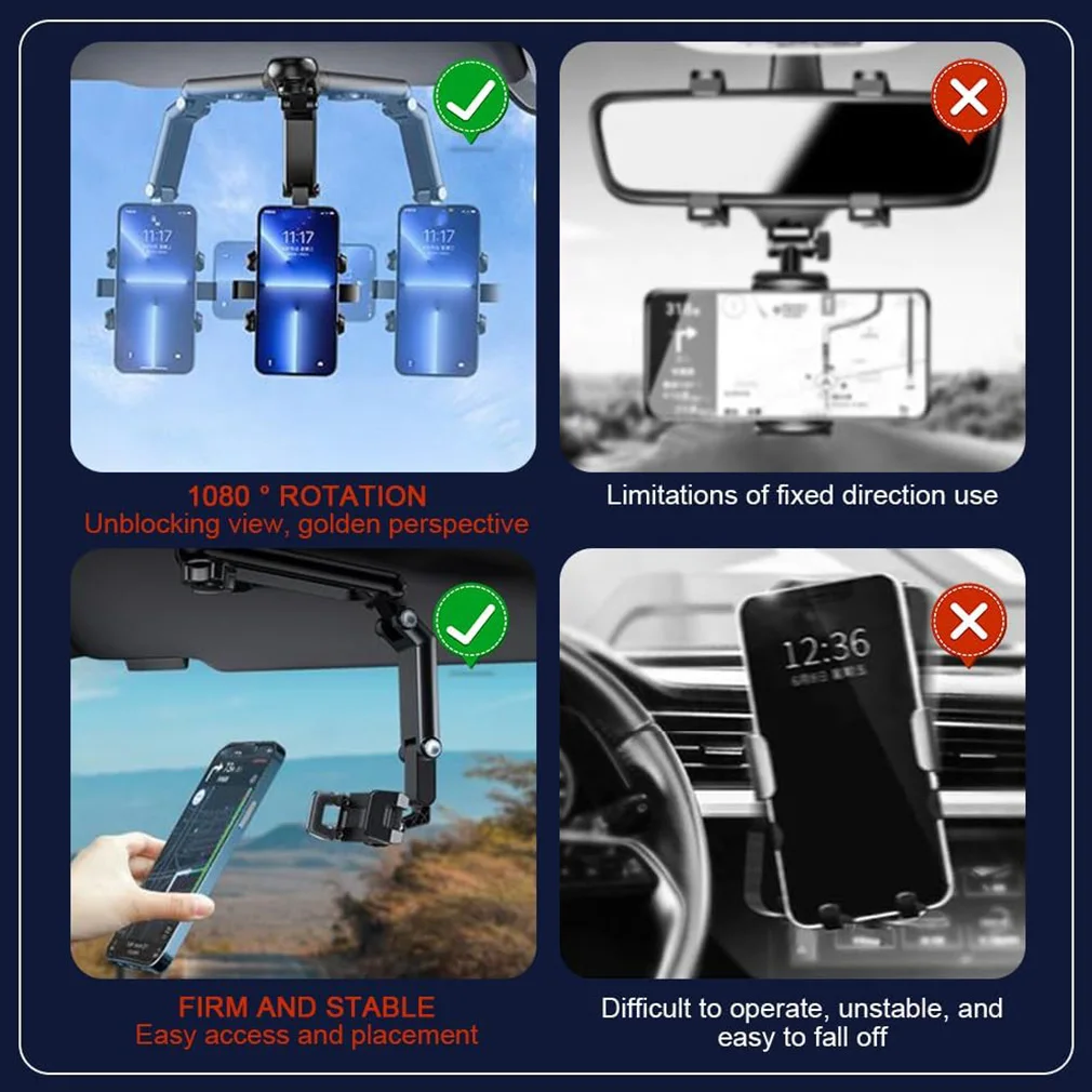 Universal Rotatable Retractable Car Phone Holder for Sun Visor Phone Mount Navigation Bracket Rearview Mirror Auto Phone Holder