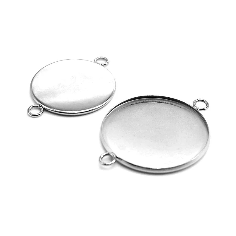 20pcs/lot Fit 6/8/10/12/14/16/18/20/25/30mm Two Holes Hanging Stainless Steel Cameo Cabochon Base Setting for DIY Jewelry Making