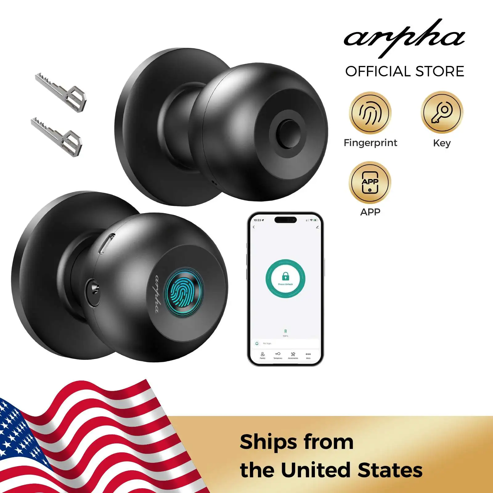 

Умный дверной замок Arpha ‎ D258 5-в-1 беспроводная Wi-Fi умная биометрическая дверная ручка с отпечатками пальцев управление приложением шаровая дверная ручка простая установка