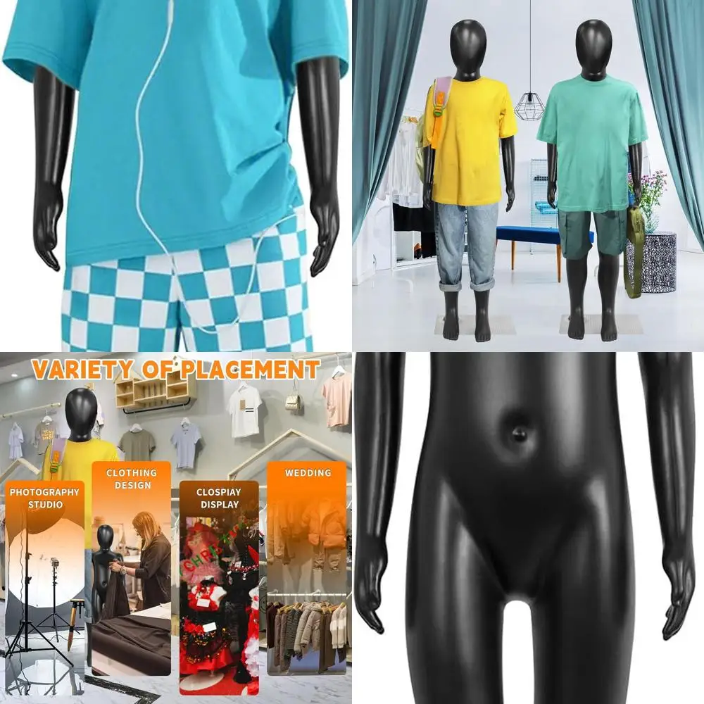 

Full Body Kids Mannequin, 43.3 Black Child Dress Form, Realistic Detachable Display with Metal Base