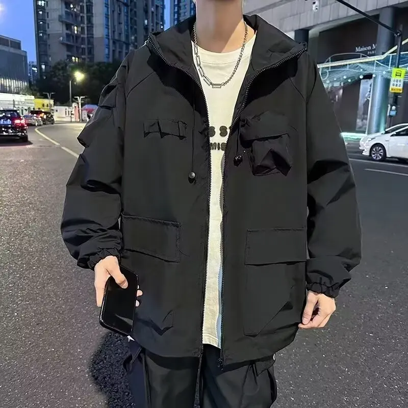 سترة بغطاء للرأس عصرية هاراجوكو ذات مزاج مريح للرجال، اتجاه جديد متعدد الاستخدامات وبسيط