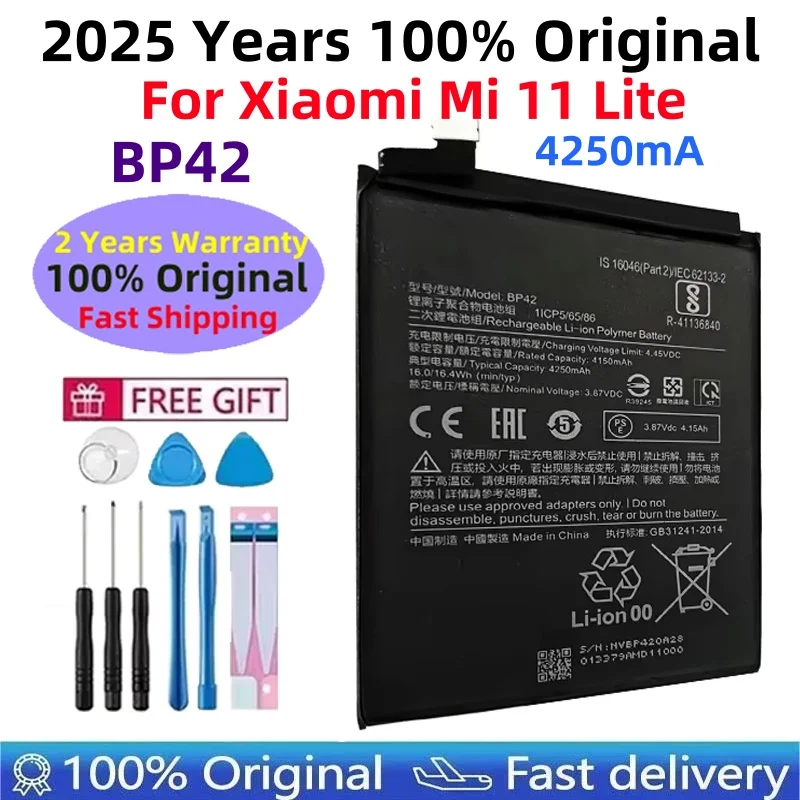 100% Original BP42 Batterie Für Xiaomi Mi 11 Lite BP42 Echte Ersatz Telefon Batterie Batterien Bateria 4250 mAh Schnelle Lieferung