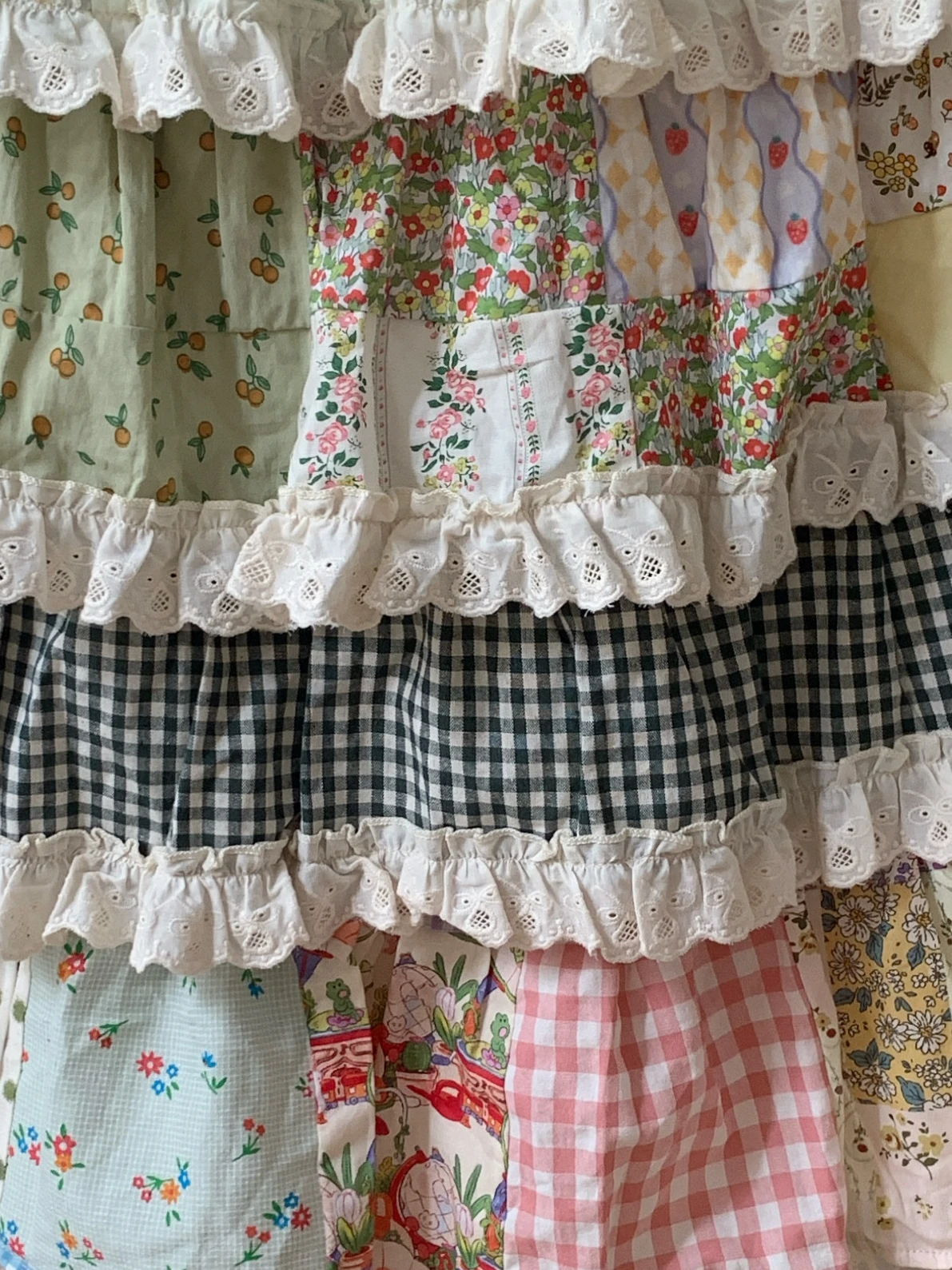 Female Cotton Ruffled Lace Tiered Midi Skirt Vintage Forest Girl Sweet Lolita Kawaii Cute Cottagecore Candy Macaron Color Skirt
