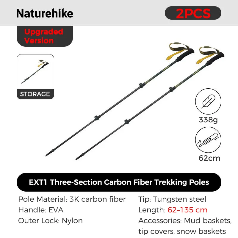 Naturehike 3-teilige Wanderstöcke aus Kohlefaser, ultraleichte Teleskop-Trekkingstöcke, Outdoor-Wandern, Camping, Gehstock 5