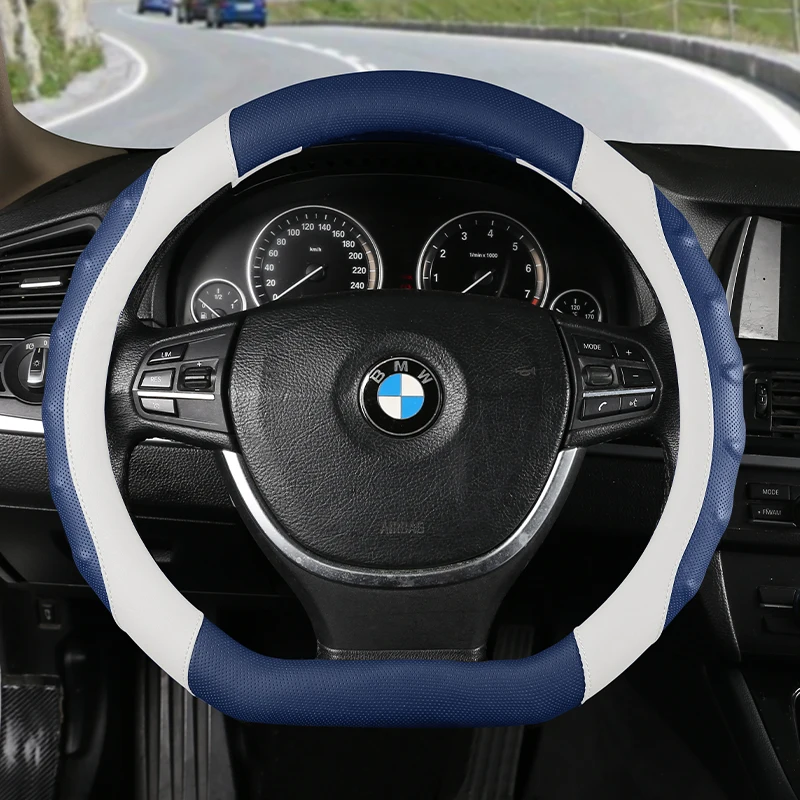 Car Anti-Slip Leather Steering Wheel Cover Universal Car Steering Wheel Protective Cover Fashion Style 38cm Sport Style O D type