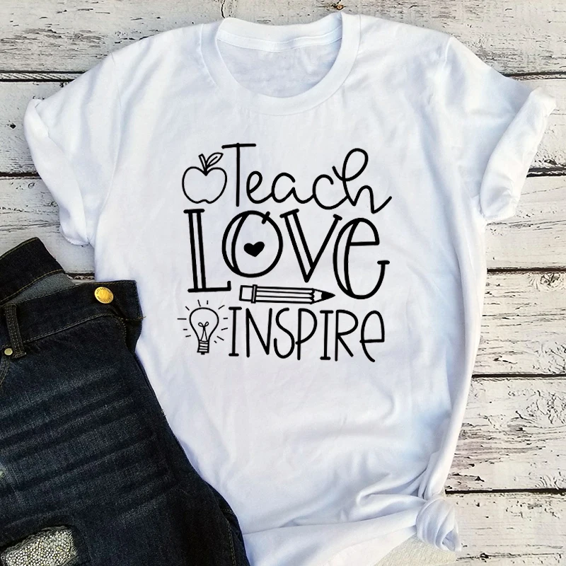 Teach Love Shirt Teacher Gift Teacher Clothes Vintage School Tees Preschool Teacher T-shirts Gothic Tops m