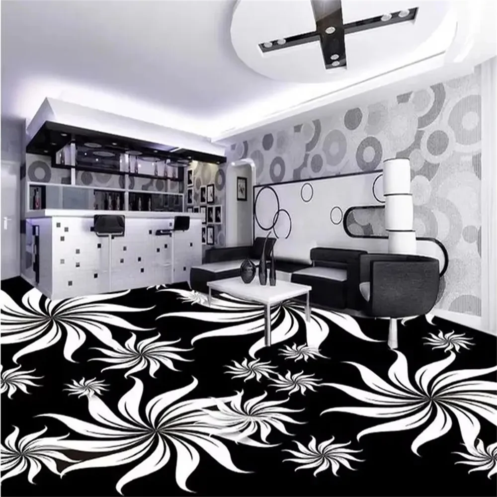 

Пол на заказ, 3d романтический пол с красной розой, гостиная, торговый центр, водонепроницаемый пол, черно-белый пол с художественным узором