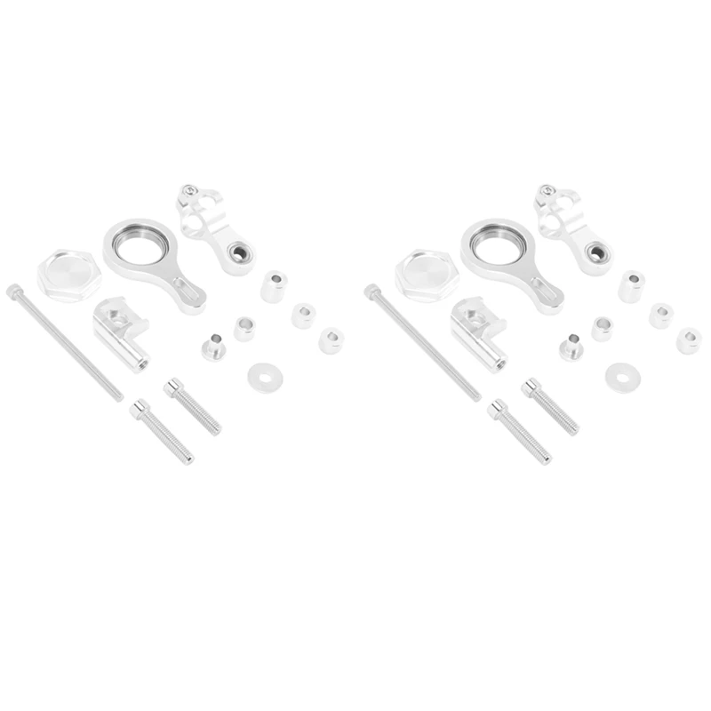 2Set Cnc Aluminum Adjustable Motorcycles Steering Stabilizer Damper Bracket Mount Kit For Yamaha Yzf R6 2006-2017 Silver