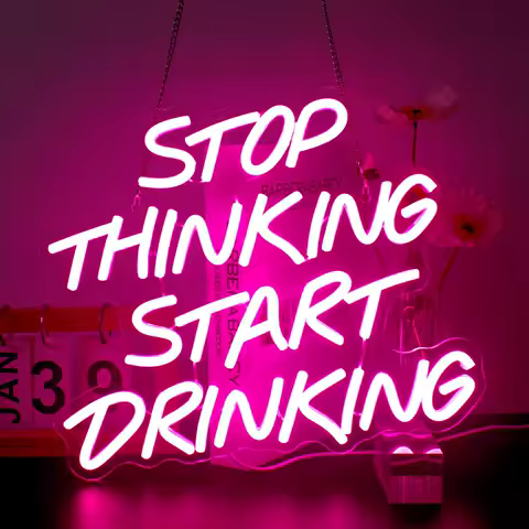 Stop Thinking Start Drinking Humorous Neon Sign Bar Pub Wall Decor LED Light for Home Man Cave Relaxing Funny Quote Gift Idea