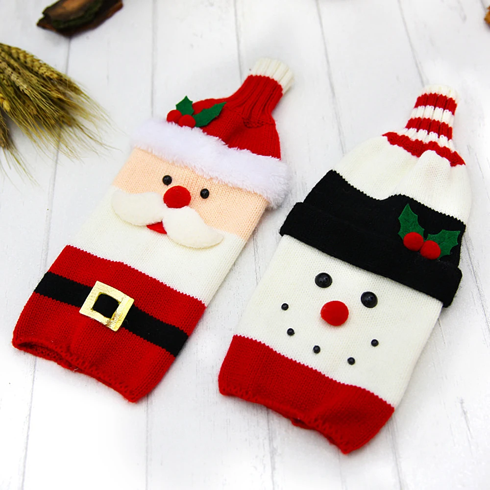 2024 Christmas Wine Bottle Covers Cute Snowman Santa Claus Wine Knitted Bottle Bags Xmas New Year Party Home Decor Supplies Gift