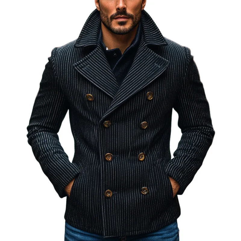 

2026 Autumn/Winter Men's Jacket, European and American Style Striped Double-Breasted Coat