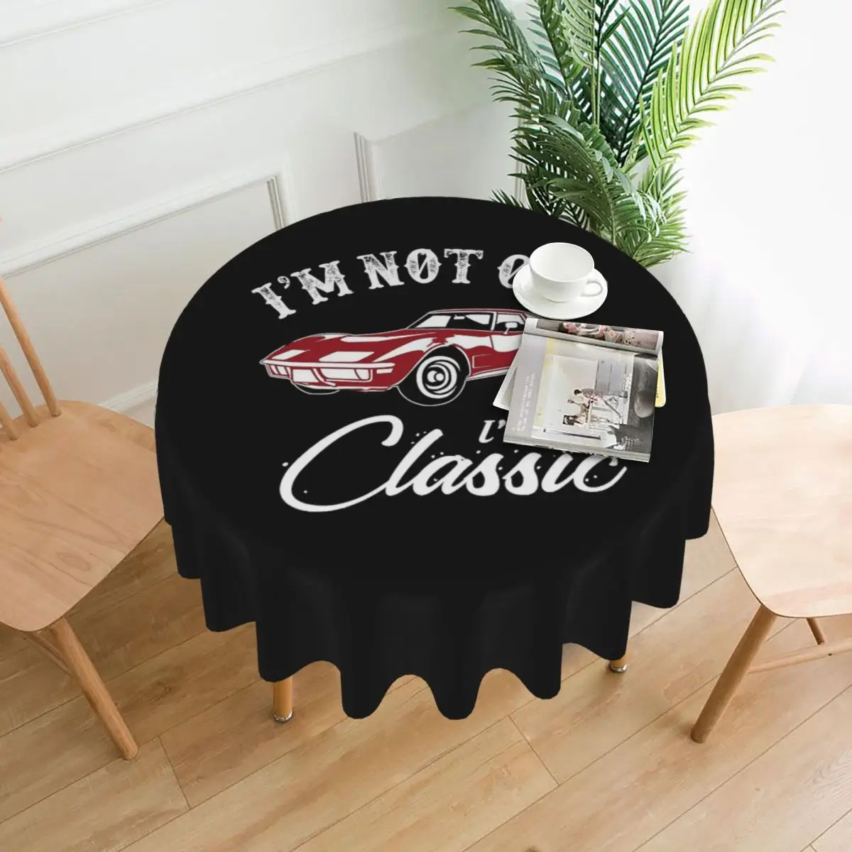 Classic Corvette Car Waterproof Round Tablecloth Oilproof Table Cloth for Kitchen Events Dining Table Cover 60 inch