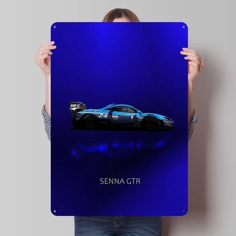Sports Senna GTR Race Car Printed Poster Customized Retro Wall Art Vintage Metal Tin Signs for Home Desk Decor Office Decoration