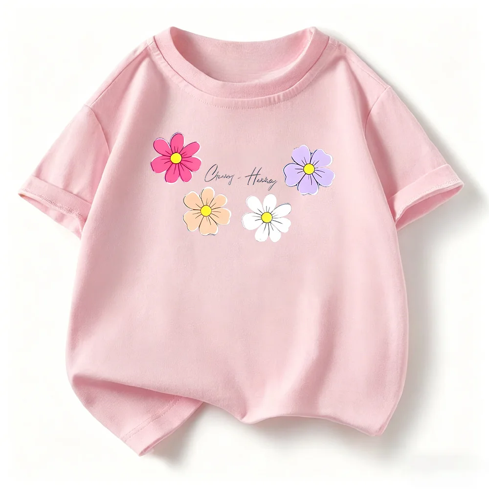 Children's T-shirt Loose Comfortable Soft Skin Friendly Fashionable Versatile Simple Flower Print Short Sleeved Top