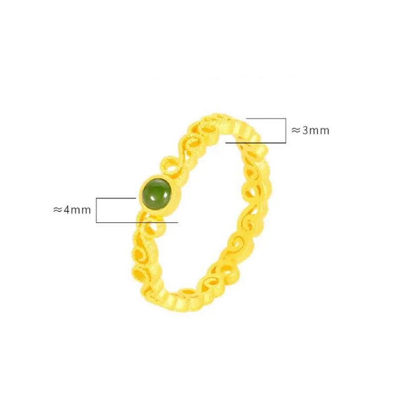 New 999 24K Yellow Gold Green Jadeite Hollow Wedding Band Ring 1pcs