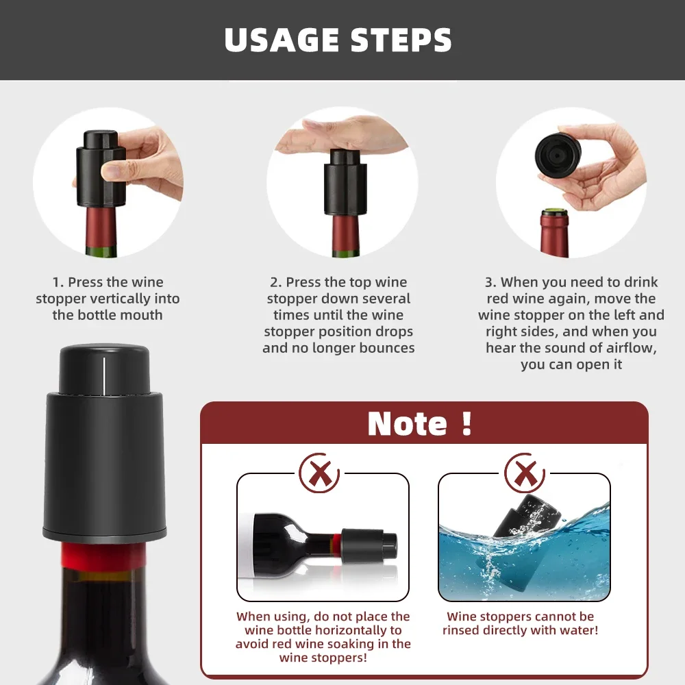 1/2pc Vakuum Wein Flasche Kappe Stopper Versiegelt Lagerung Vakuum Speicher Wein Stopper Push Stil Bar Wein Kork schwarz Bar Werkzeuge – Detail 4