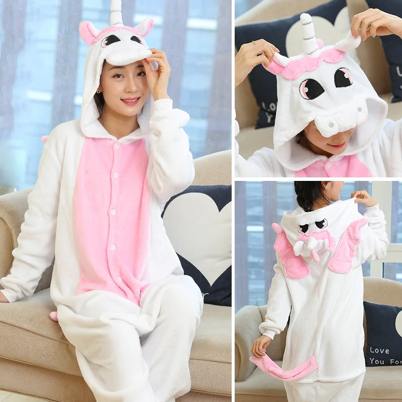 Women Unicorn Tiger Cat Onesie Unisex Winter Bear Stitch Onesies Kids Nightwear Anime Costume Adults Flannel Sleepwear Pajamas