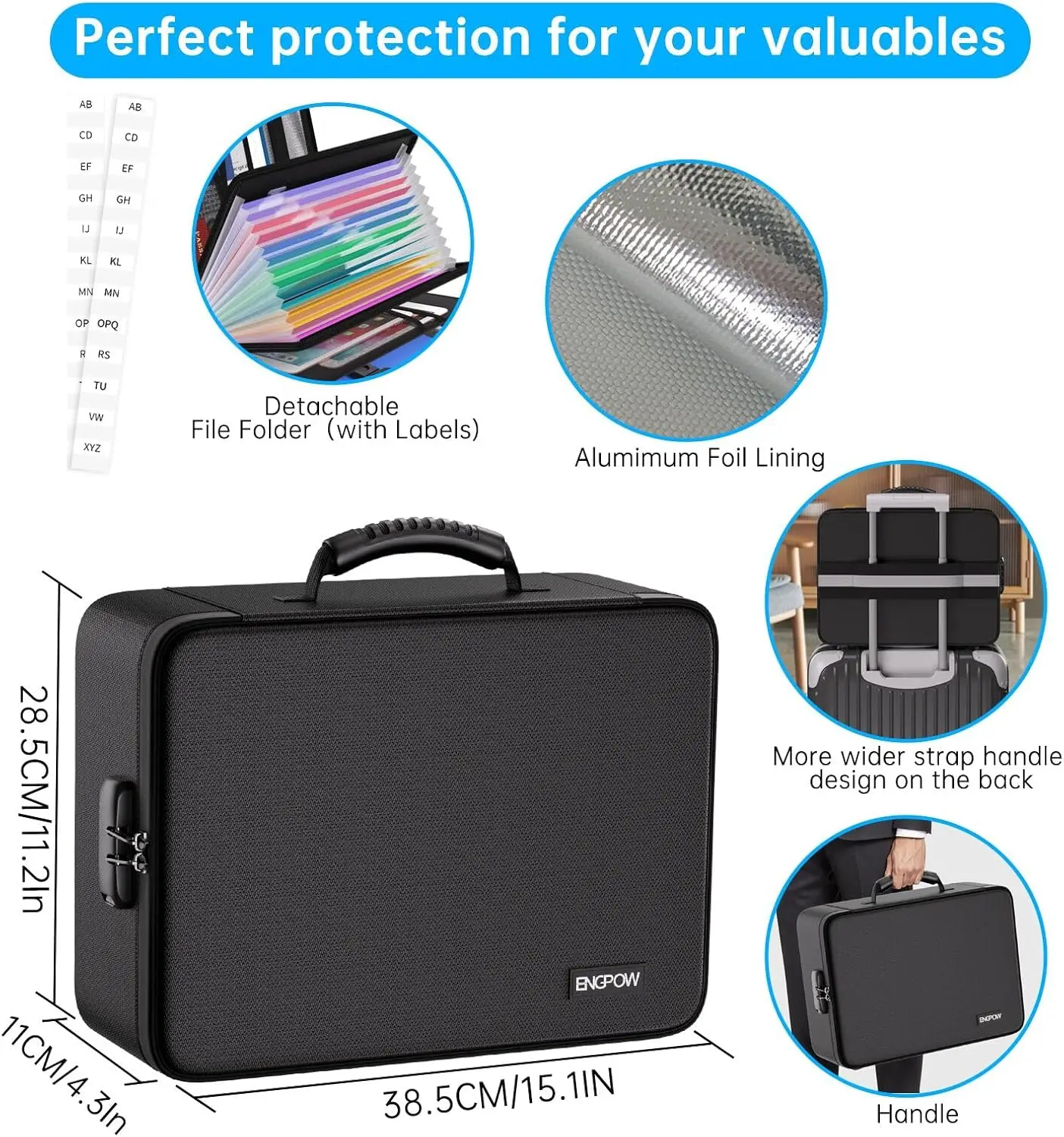 Fireproof Document Organizer Bag with 13 Pockets, Lock & Labels, Water-resistant Portable Storage for Files