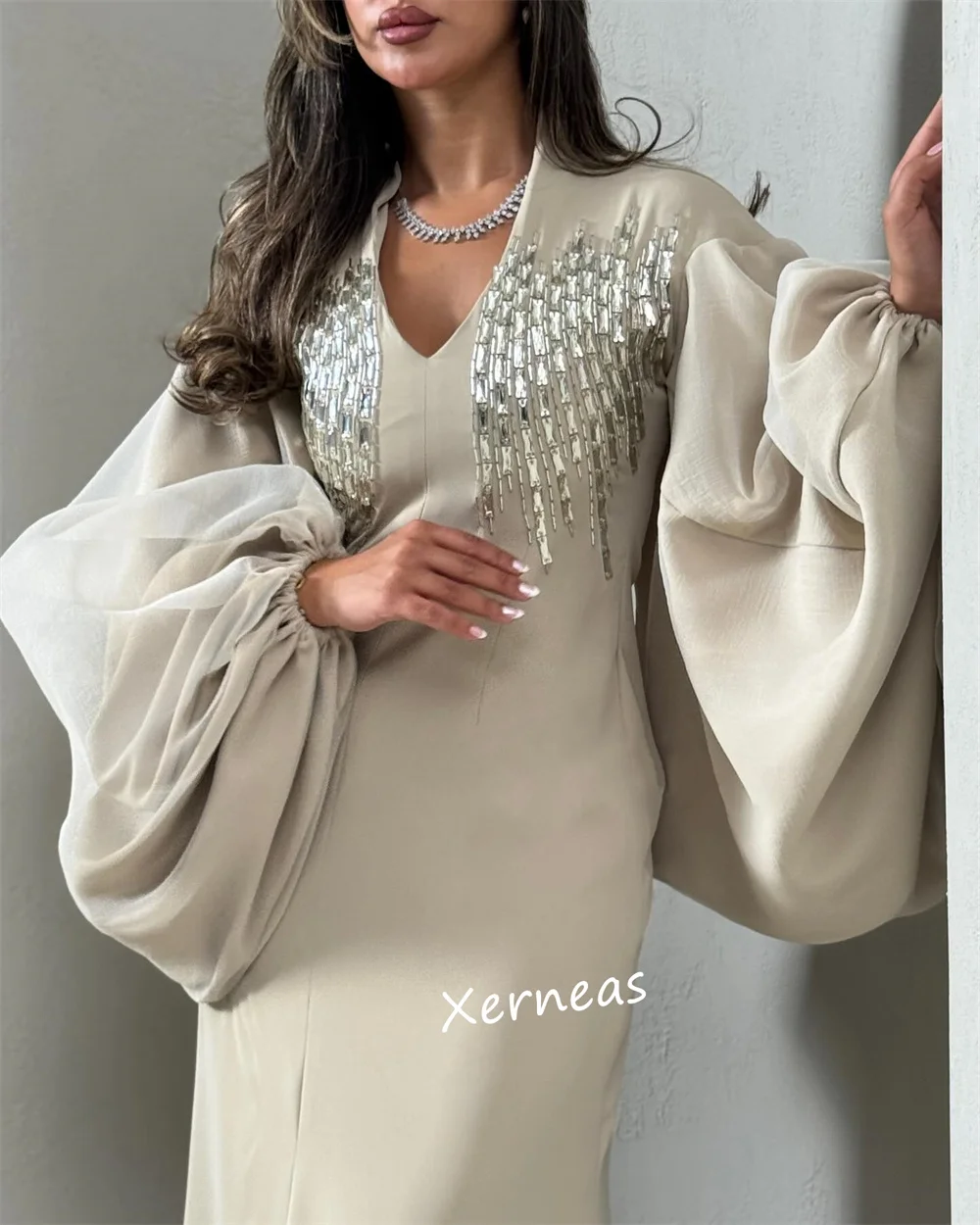 Abiti lunghi a tromba con scollo a V in jersey personalizzato con paillettes Abiti da sera di lusso da donna Occasioni su misura ClassicElegant Glitter formali
