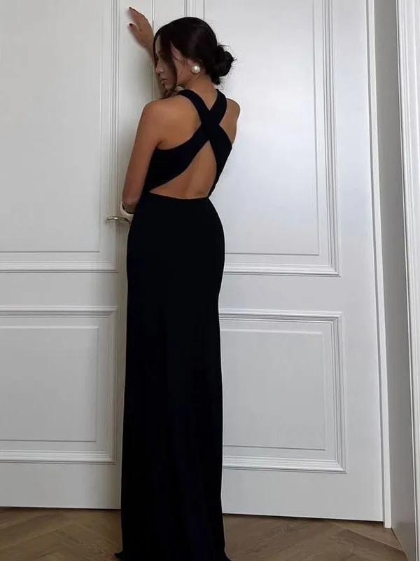 Svel ouvert nombril Dr fente libre taille basse jupe longue européenne Sle t-shirt acétate fibre moulante Dr pour les femmes