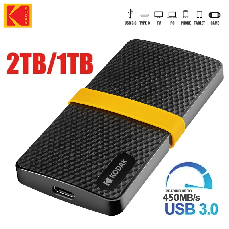 Kodak External SSD X200 1TB 2TB USB 3.1 Type C Hard Disk 512GB 256GB Mini Portable Solid State Drive For PS4 Laptop Macbook PC