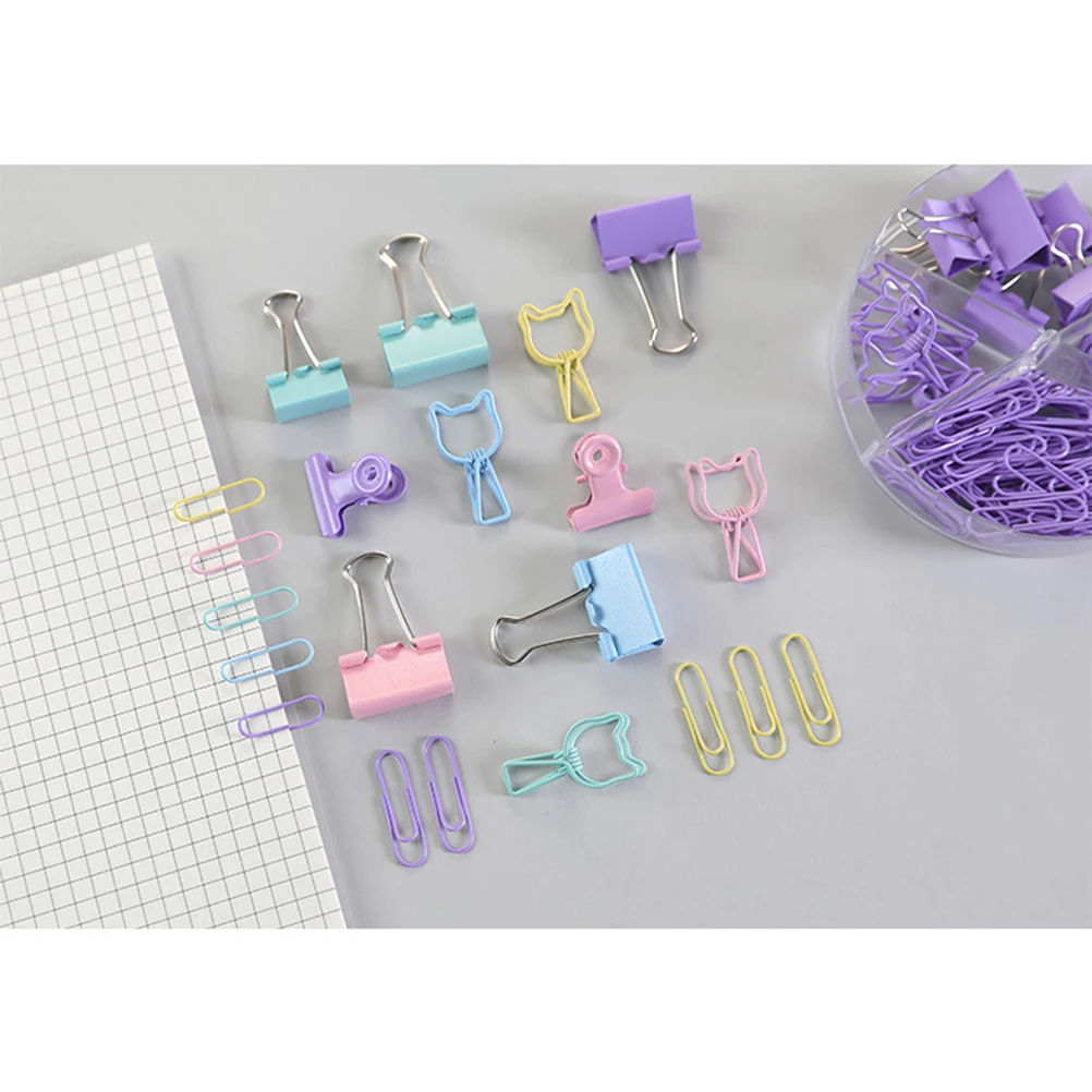 

2 Sets Holder Stationery Pins Office Supplies Metal Binder Clip Folder Pink Clamp