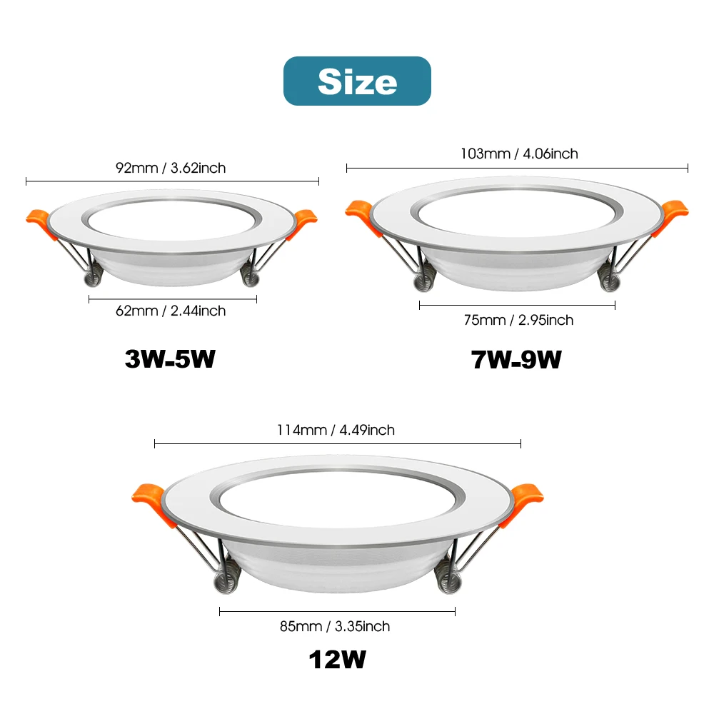 라운드 Led 다운라이트 SMD 2835 LED 매립형 다운라이트 3W 5W 7W 9W 12W 드라이버리스 AC220V 천장 스포트 라이트, 실내 조명