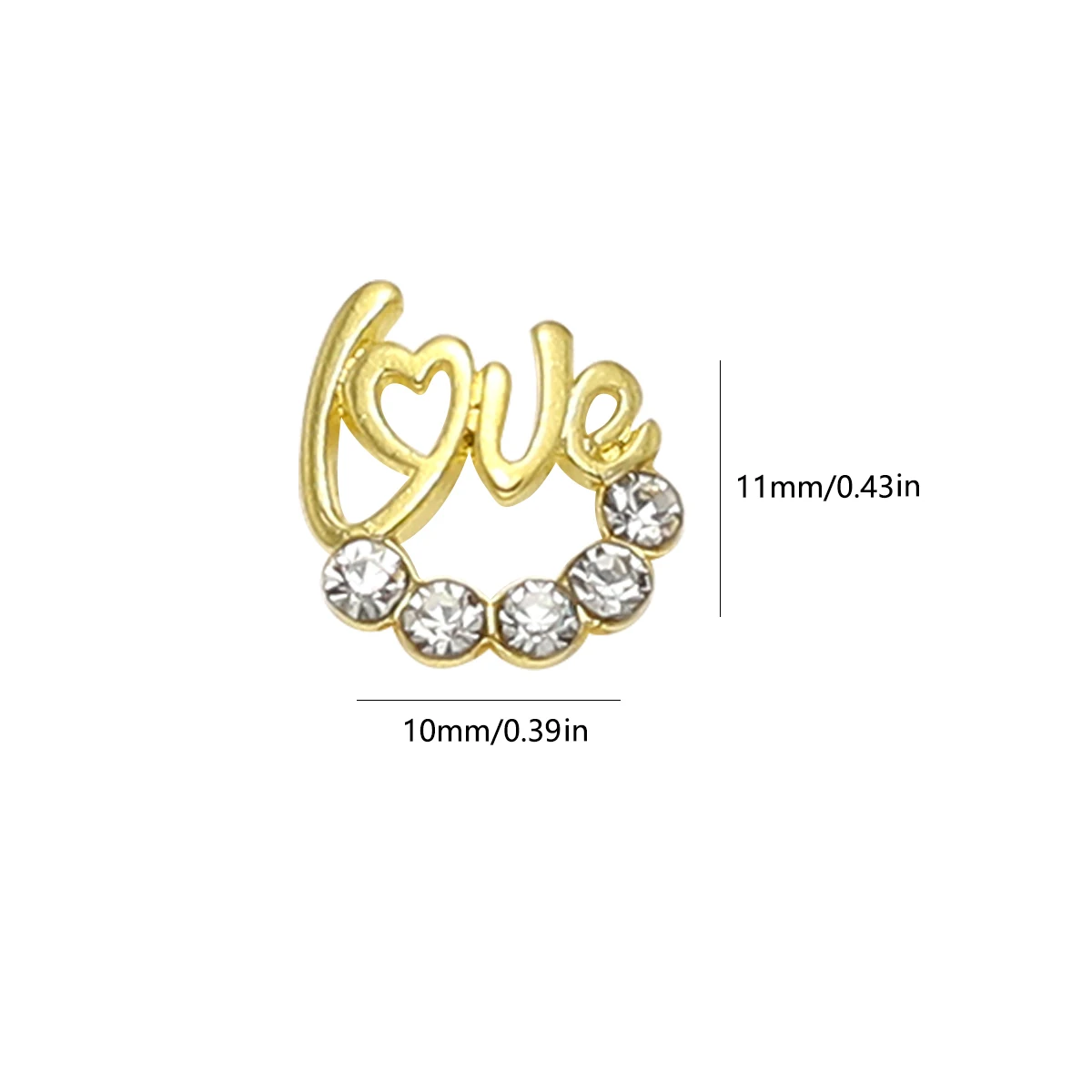 100pcs Nail Charms Gold and Silver Metal Shiny Rhinestones DIY fashion nail jewelry Love meaning for ladies girls decorative 5