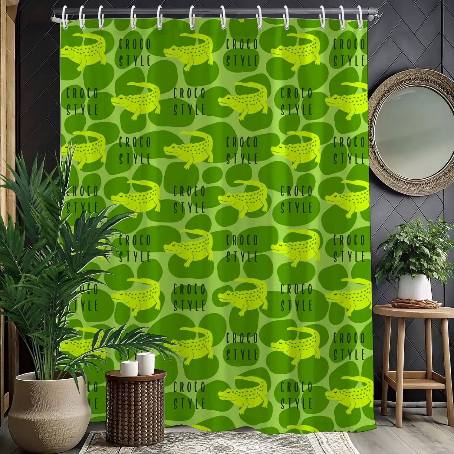 Cartoon Crocodile Shower Curtain,Green Cute Wild Animals Shower Curtains,Funny Waterproof Polyester Crocodile Bathroom Decor