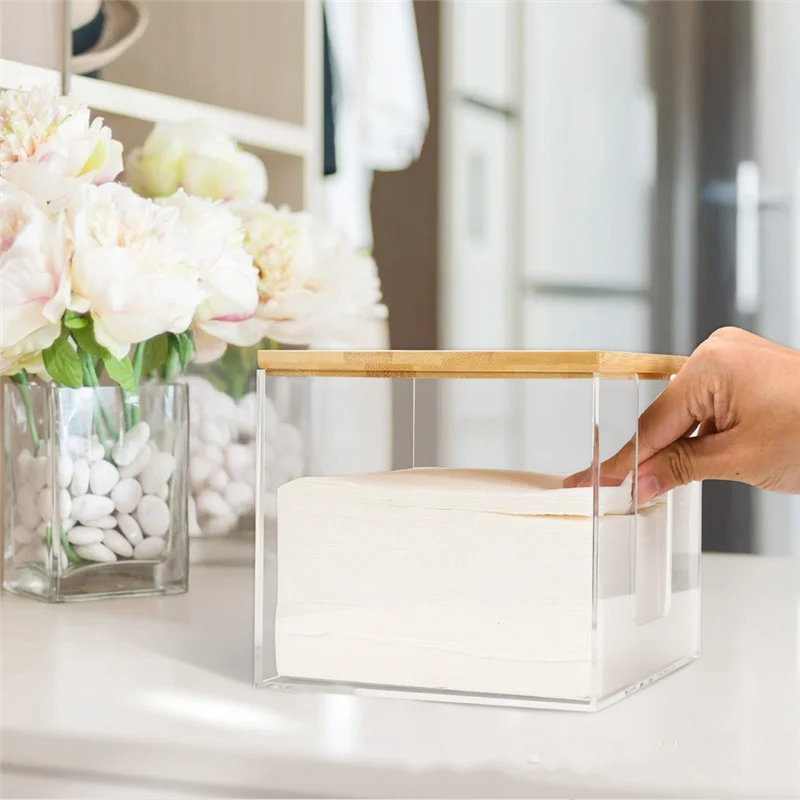 

【B07R】для XL Clean Skin Club, совместимая с одноразовым держателем для полотенец для лица, акриловый контейнер для хранения лица с бамбуковой крышкой