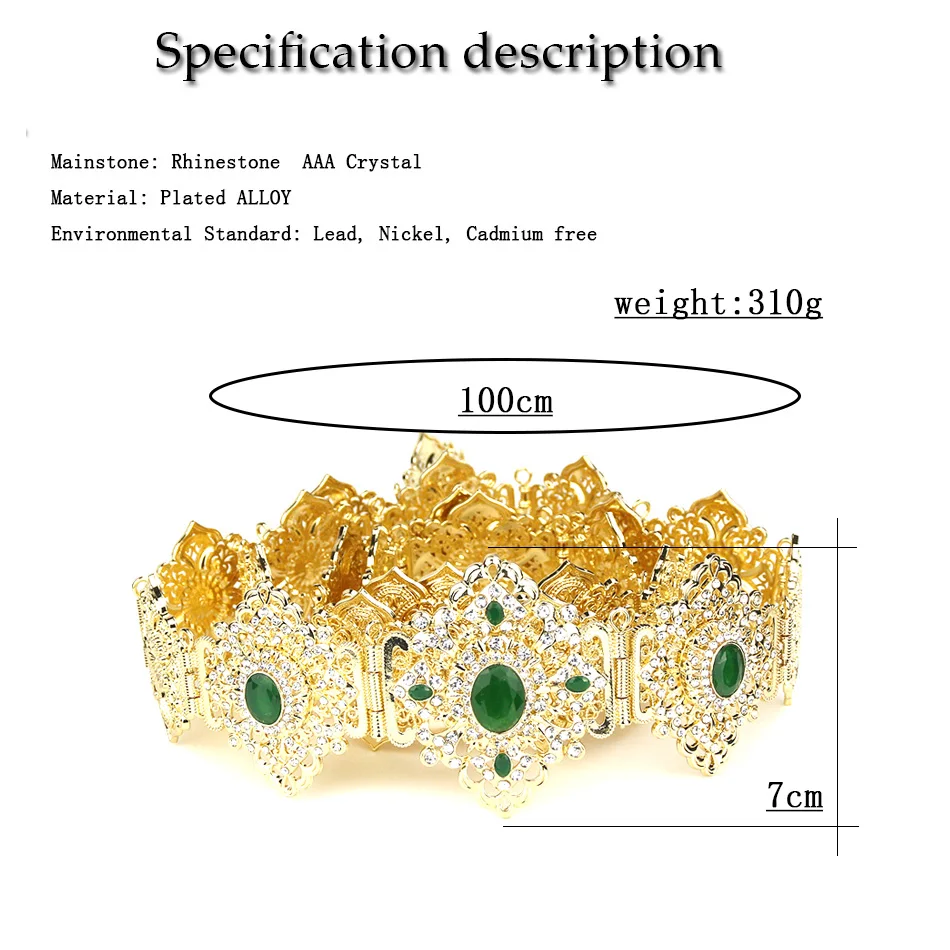Neovisson золотой цвет кристалл свадебные украшения Алжир Марокко пояс для женщин арабский халат кафтан пояс металлическая цветочная цепочка регулируемая