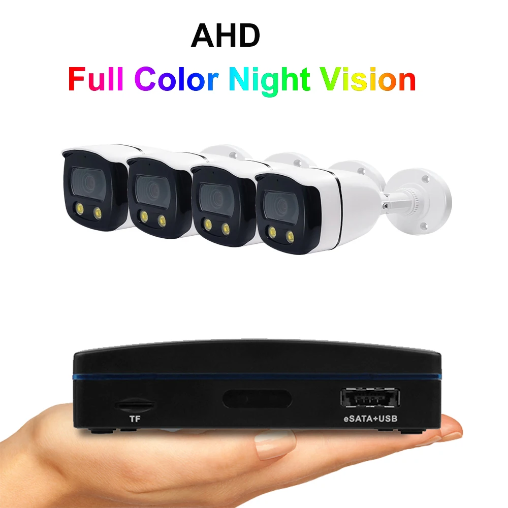 

HESEE Colorful Night Vision Security Camera Kit CCTV AHD Outdoor Surveillance Analog Waterproof Warm Light Full Color DVR System
