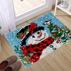 Snowman Latch Hook Rug Kits with Pre-Printed Pattern, Unfinished Crocheting Yarn Mat, Home Decoration Tapestry