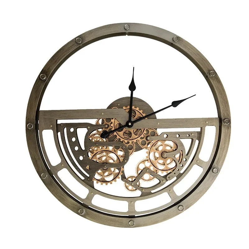 Retro Large Wall Clock Metal Silent Creative Luxury Gear Wall Clocks Home Decor American Wall Watch Living Room Decoration Gift