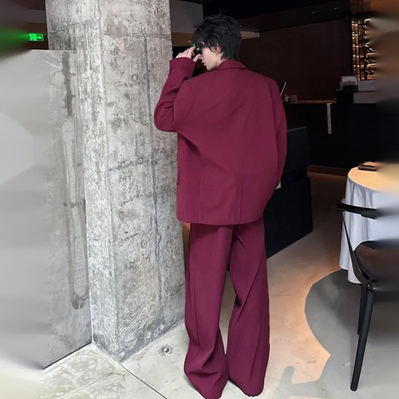 WVGA Spring Autumn New Man Korean Style High-End Shoulder Pads Blazer Niche Chic Casual Straight Suit Pants Two Piece Set W21717