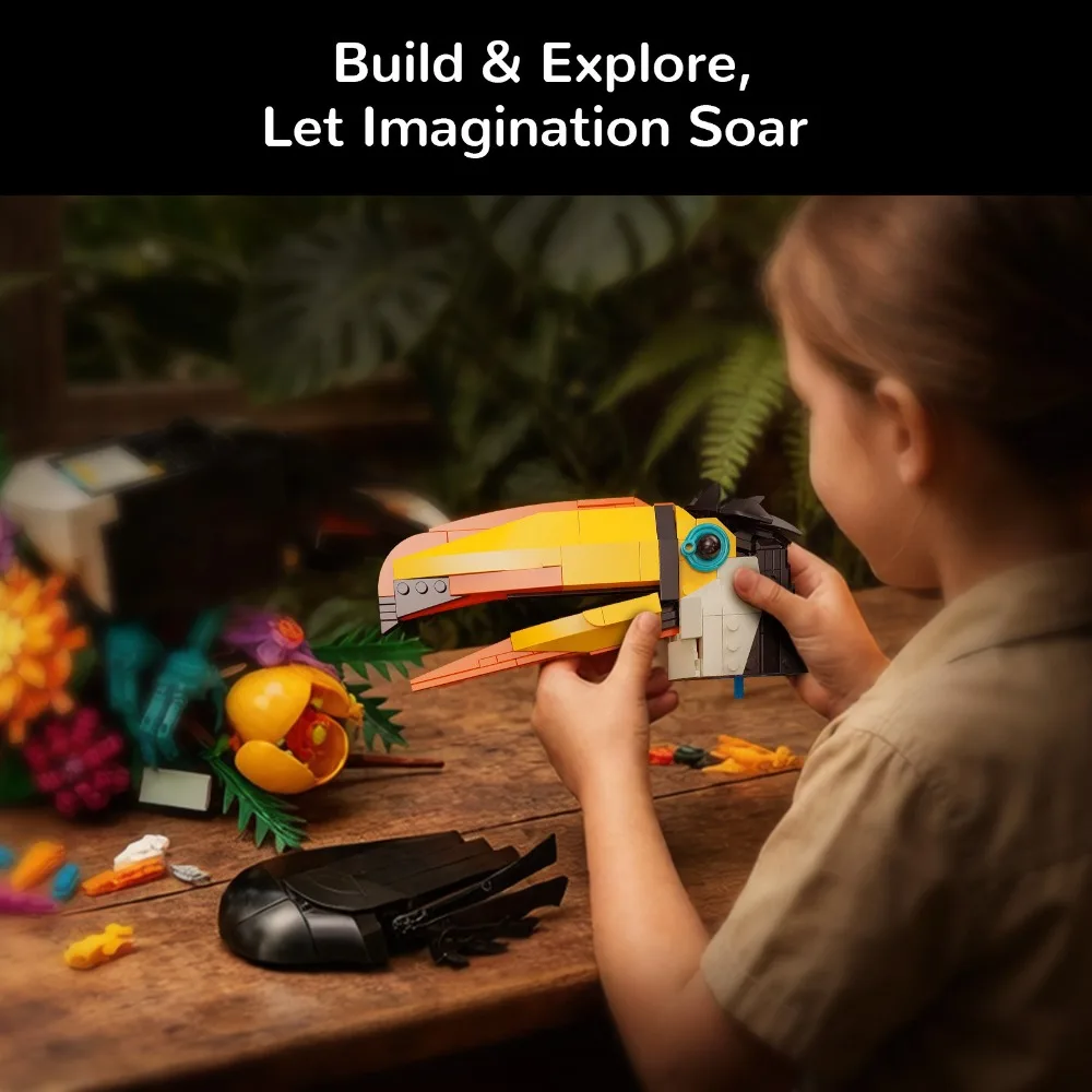 

88051 Toucan Bird Flower 1068Pcs Building Block Set DIY Tropical Animal Plant Model MOC Assembly Bricks Desktop Ornament Gift