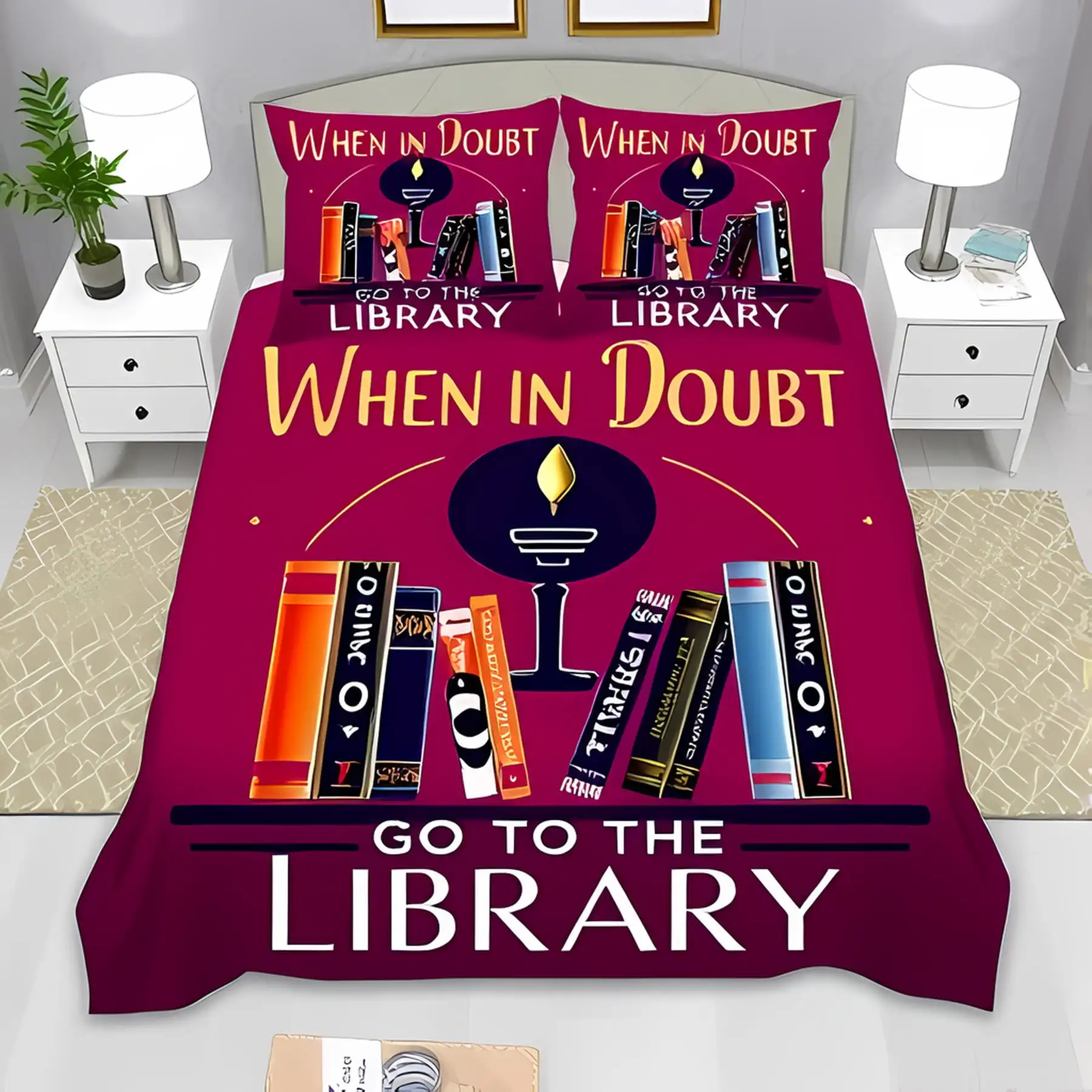 

Bookshelf Duvet Cover Set Queen Size, Doodle Drawing of Colorful Books Learning Library School Themed Illustration, Warm Soft