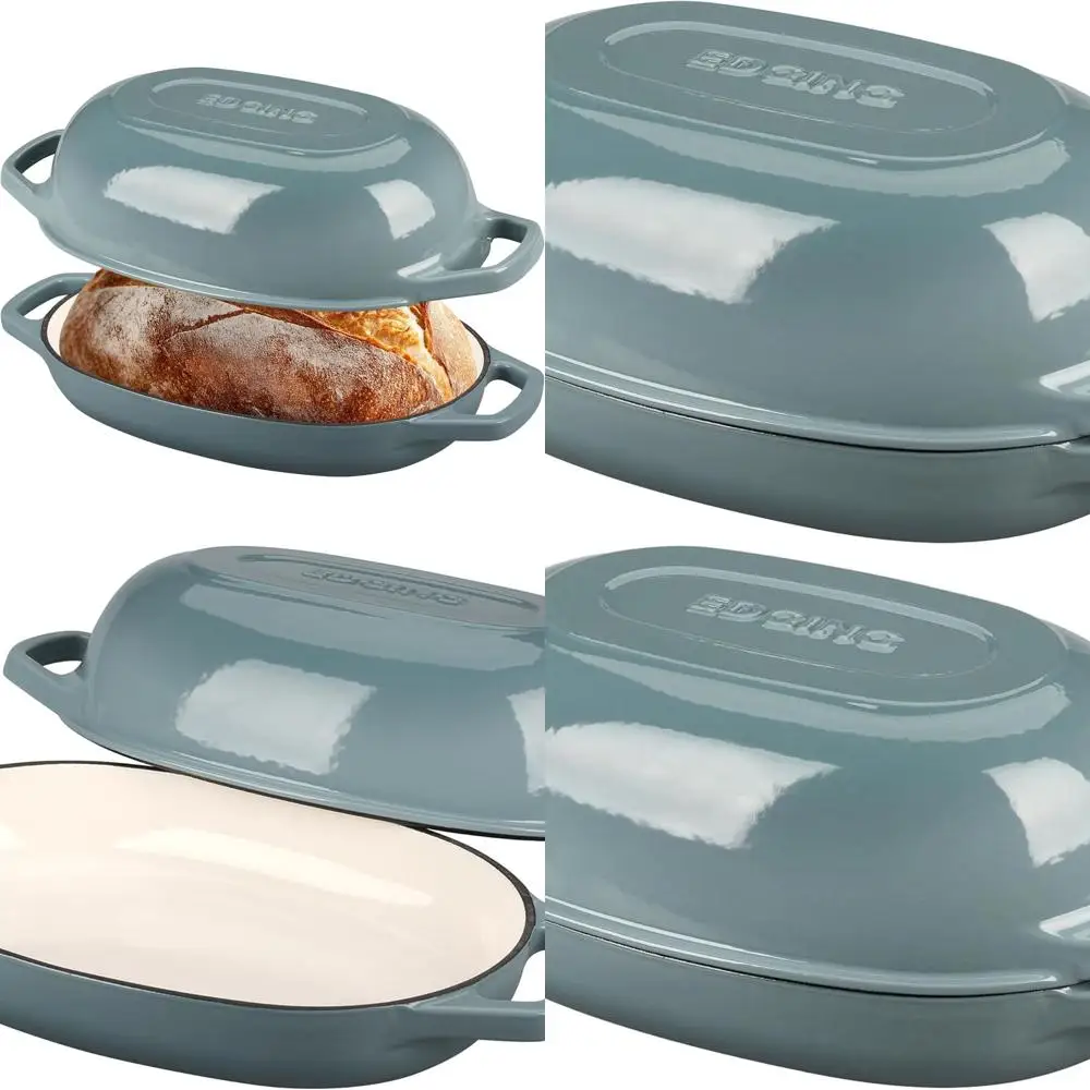 

Oval Enamel Cast Iron Dutch Oven, 5 Quart, Ideal for Sourdough Bread, Seasalt Finish