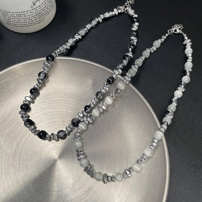 

Luxury Opal Bead Necklaces for Men Women Minimalist Designer Necklace High-end Y2k Collarbone Chain Choker Jewelry Accessories