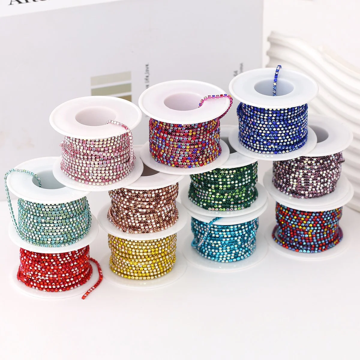 

Mix Color Crystal Rhinestones Chain 1Yard 10Yards/Roll Sew-On Glue-On rhinestones Trim Cup Chain For cloth DIY chain Accessories